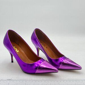 FSJ Purple Pointed Toe High Heel Pump Slide Leather Ladies Patry Office Shoes